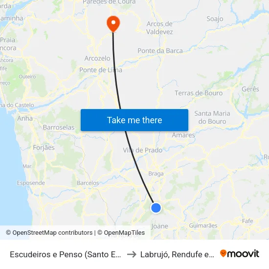 Escudeiros e Penso (Santo Estêvão e São Vicente) to Labrujó, Rendufe e Vilar do Monte map