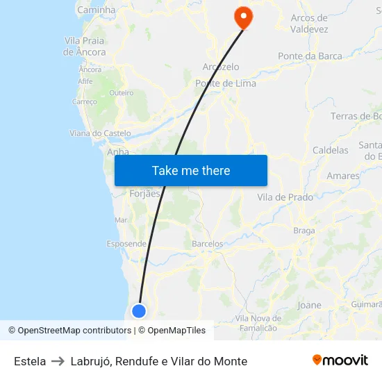 Estela to Labrujó, Rendufe e Vilar do Monte map