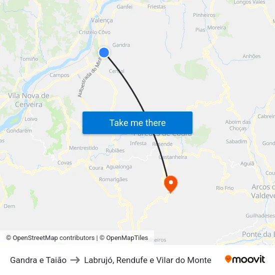 Gandra e Taião to Labrujó, Rendufe e Vilar do Monte map