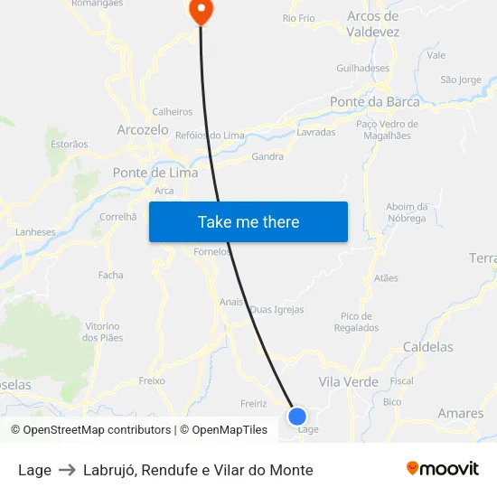 Lage to Labrujó, Rendufe e Vilar do Monte map