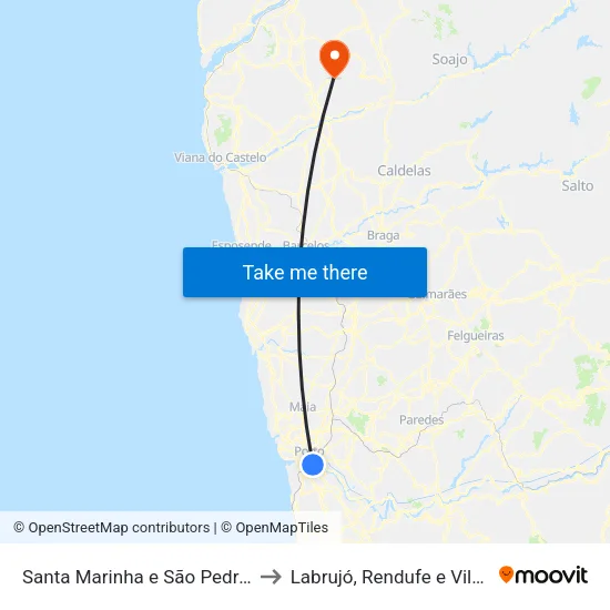 Santa Marinha e São Pedro da Afurada to Labrujó, Rendufe e Vilar do Monte map