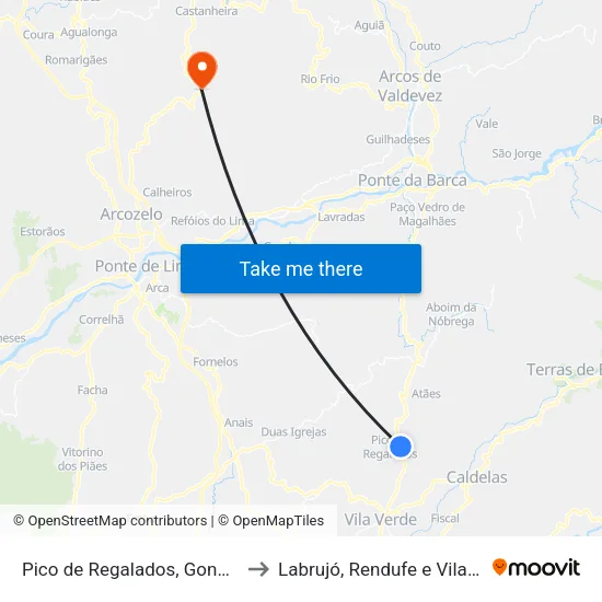 Pico de Regalados, Gondiães e Mós to Labrujó, Rendufe e Vilar do Monte map