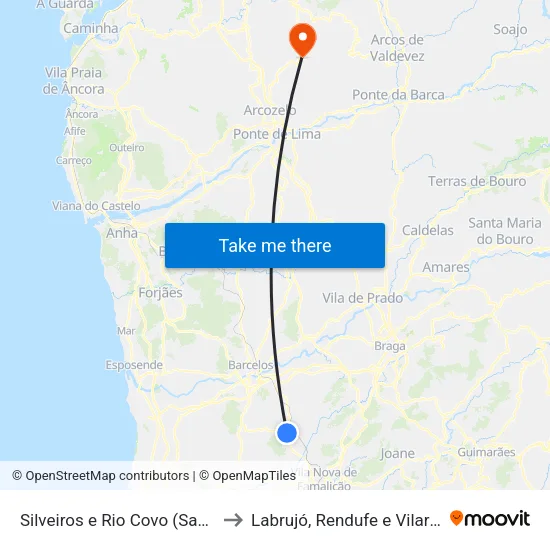 Silveiros e Rio Covo (Santa Eulália) to Labrujó, Rendufe e Vilar do Monte map