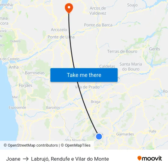 Joane to Labrujó, Rendufe e Vilar do Monte map