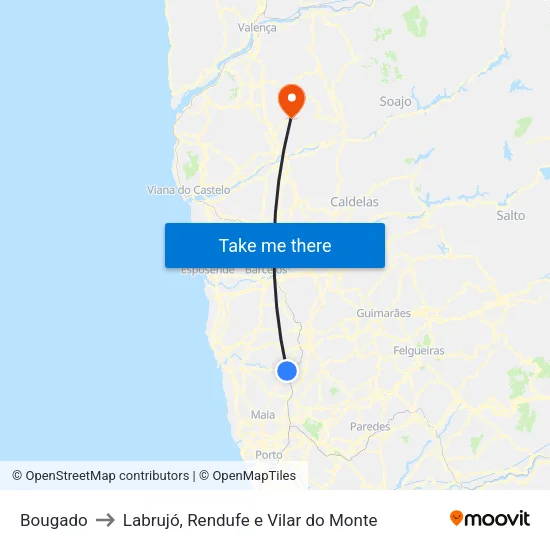 Bougado to Labrujó, Rendufe e Vilar do Monte map