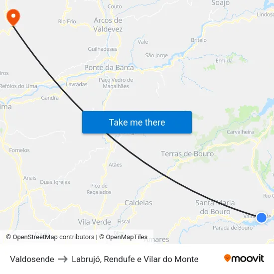 Valdosende to Labrujó, Rendufe e Vilar do Monte map