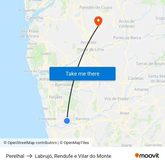 Perelhal to Labrujó, Rendufe e Vilar do Monte map
