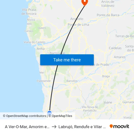 A Ver-O-Mar, Amorim e Terroso to Labrujó, Rendufe e Vilar do Monte map