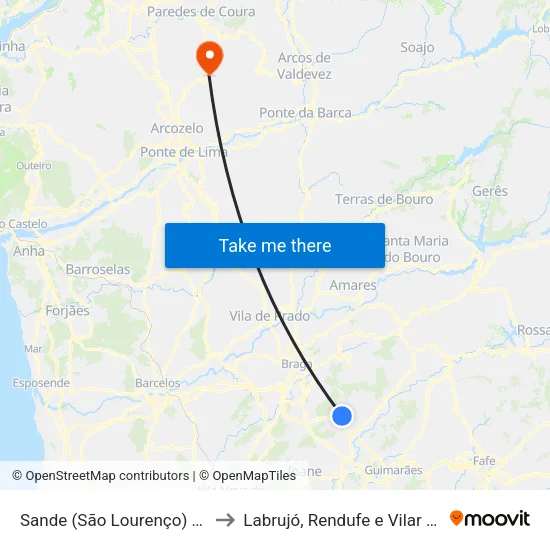 Sande (São Lourenço) e Balazar to Labrujó, Rendufe e Vilar do Monte map