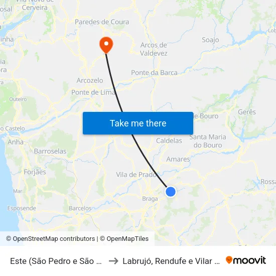 Este (São Pedro e São Mamede) to Labrujó, Rendufe e Vilar do Monte map