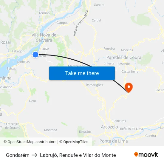 Gondarém to Labrujó, Rendufe e Vilar do Monte map