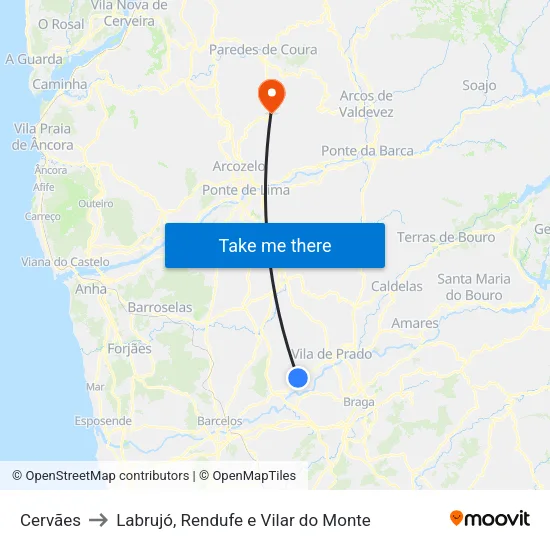 Cervães to Labrujó, Rendufe e Vilar do Monte map