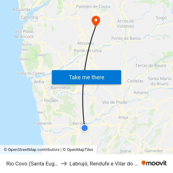 Rio Covo (Santa Eugénia) to Labrujó, Rendufe e Vilar do Monte map