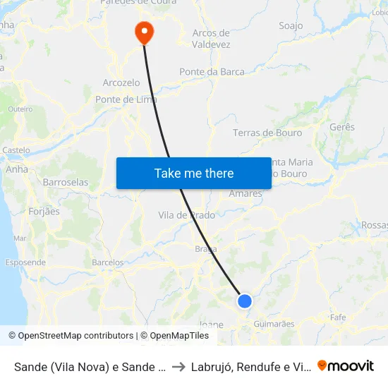 Sande (Vila Nova) e Sande (São Clemente) to Labrujó, Rendufe e Vilar do Monte map