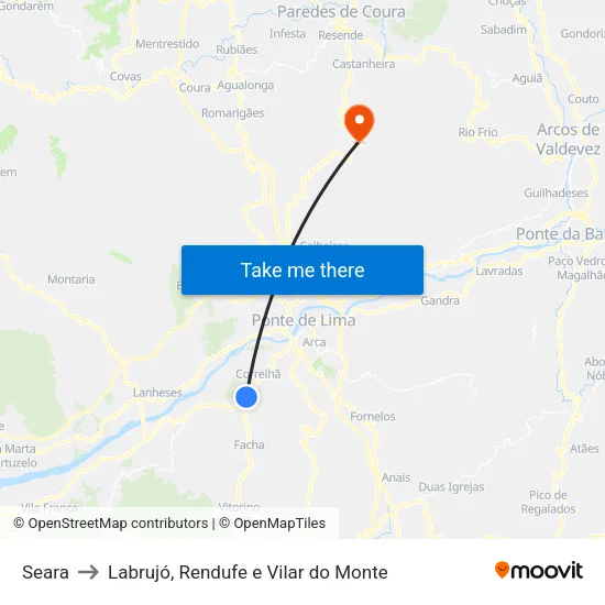Seara to Labrujó, Rendufe e Vilar do Monte map