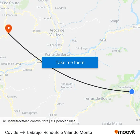 Covide to Labrujó, Rendufe e Vilar do Monte map