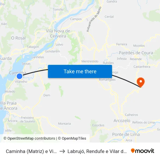 Caminha (Matriz) e Vilarelho to Labrujó, Rendufe e Vilar do Monte map