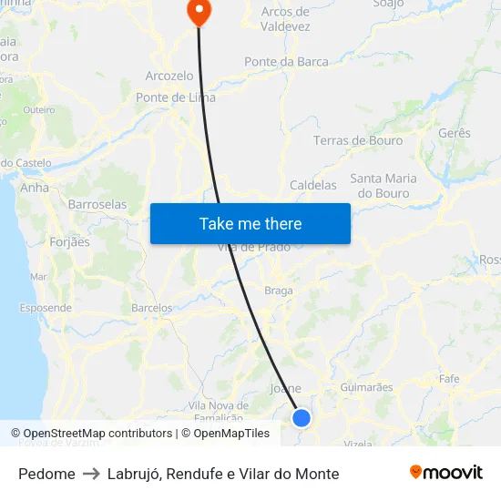 Pedome to Labrujó, Rendufe e Vilar do Monte map