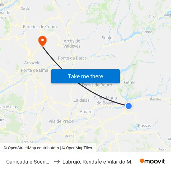 Caniçada e Soengas to Labrujó, Rendufe e Vilar do Monte map