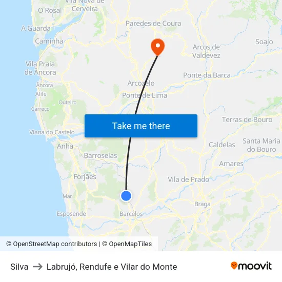Silva to Labrujó, Rendufe e Vilar do Monte map