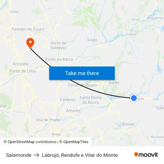 Salamonde to Labrujó, Rendufe e Vilar do Monte map