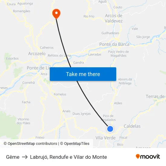 Gême to Labrujó, Rendufe e Vilar do Monte map