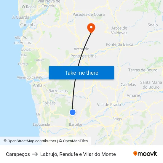 Carapeços to Labrujó, Rendufe e Vilar do Monte map