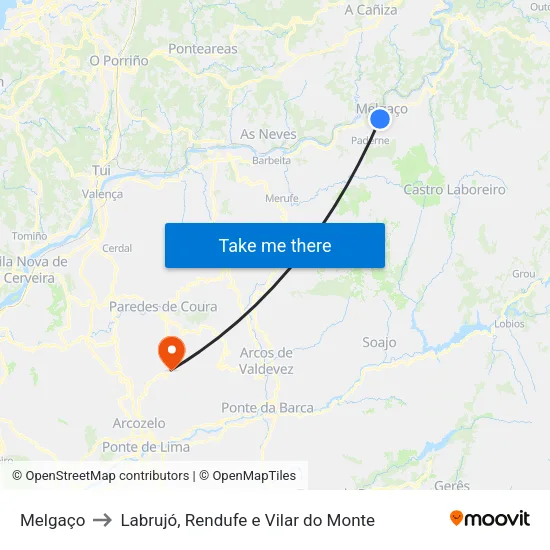 Melgaço to Labrujó, Rendufe e Vilar do Monte map