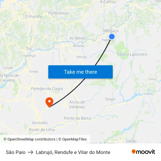São Paio to Labrujó, Rendufe e Vilar do Monte map