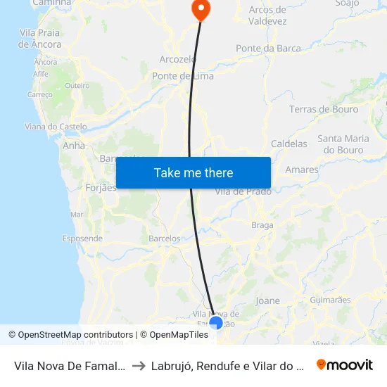 Vila Nova De Famalicão to Labrujó, Rendufe e Vilar do Monte map