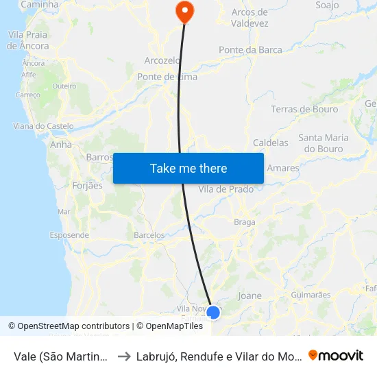 Vale (São Martinho) to Labrujó, Rendufe e Vilar do Monte map