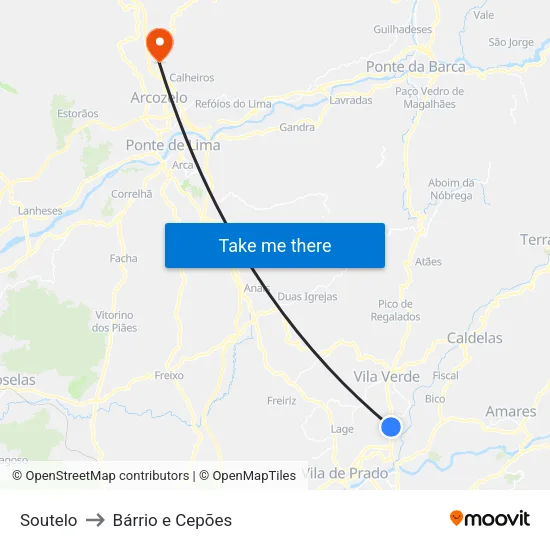 Soutelo to Bárrio e Cepões map