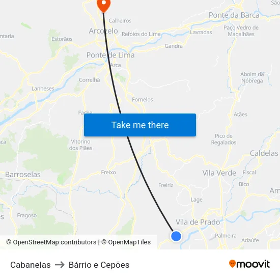 Cabanelas to Bárrio e Cepões map
