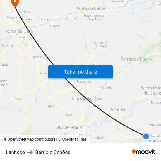 Lanhoso to Bárrio e Cepões map