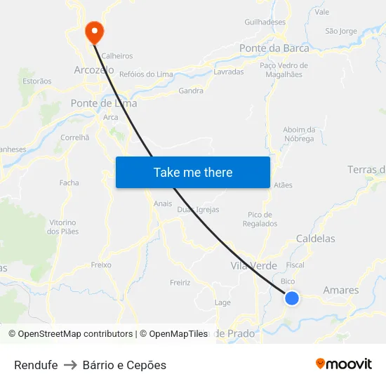 Rendufe to Bárrio e Cepões map