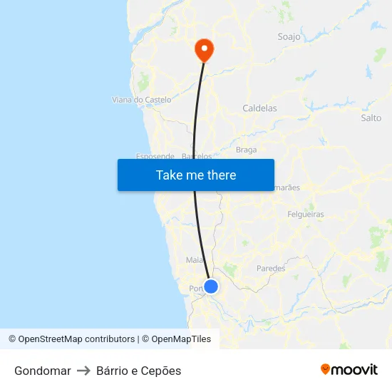Gondomar to Bárrio e Cepões map