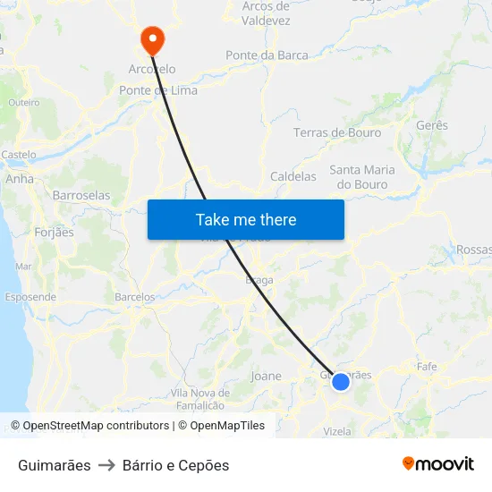 Guimarães to Bárrio e Cepões map