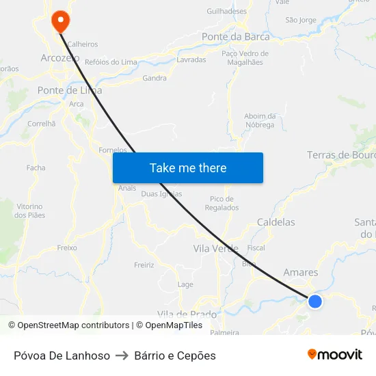 Póvoa De Lanhoso to Bárrio e Cepões map
