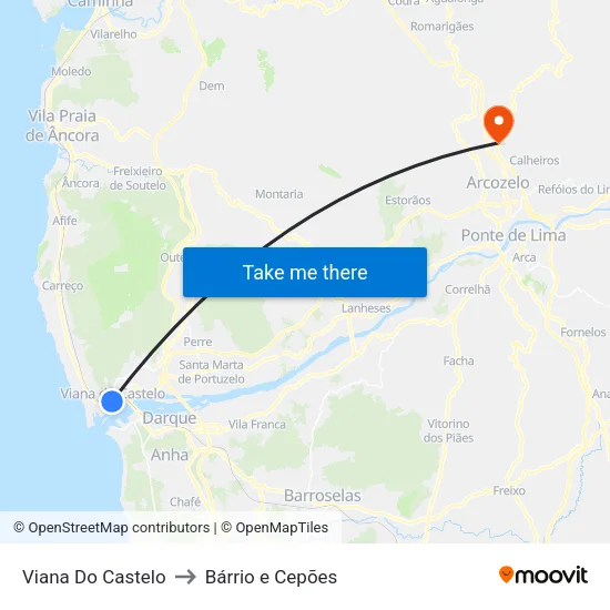 Viana Do Castelo to Bárrio e Cepões map
