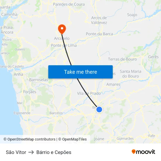 São Vítor to Bárrio e Cepões map