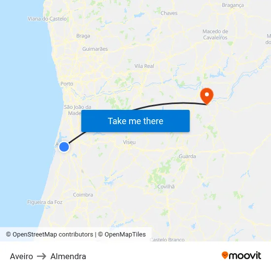 Aveiro to Almendra map