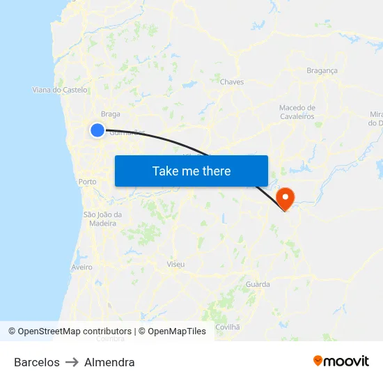Barcelos to Almendra map