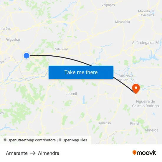 Amarante to Almendra map