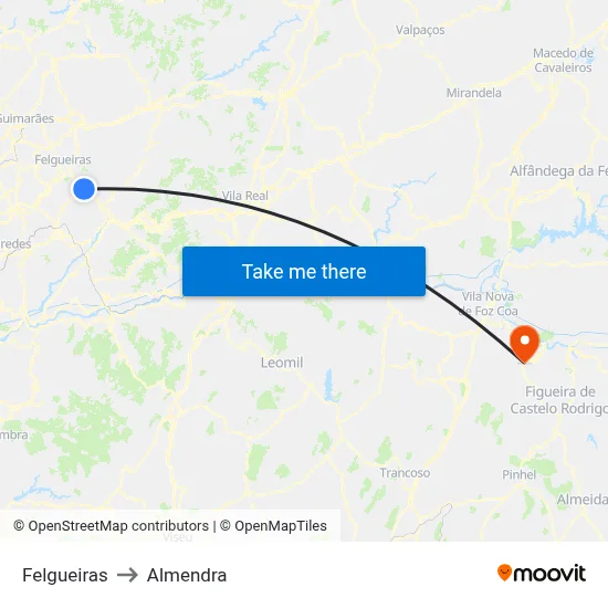 Felgueiras to Almendra map