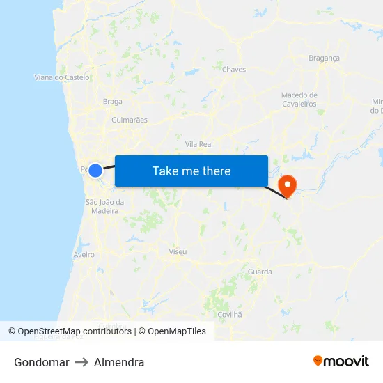 Gondomar to Almendra map