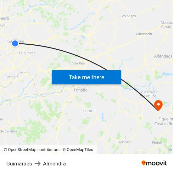 Guimarães to Almendra map
