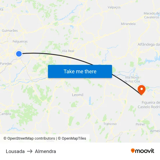 Lousada to Almendra map