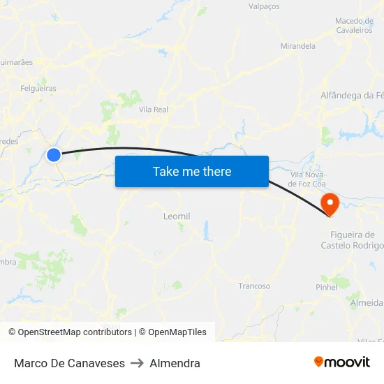 Marco De Canaveses to Almendra map