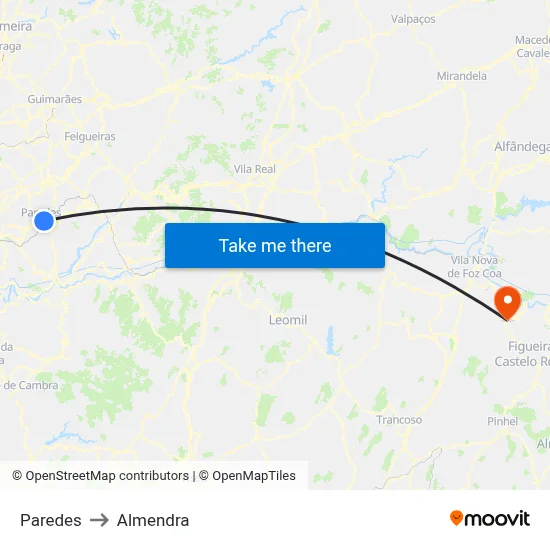 Paredes to Almendra map