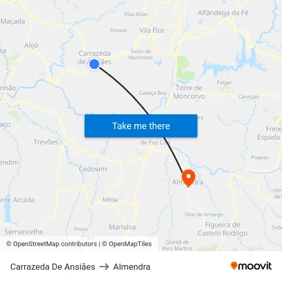 Carrazeda De Ansiães to Almendra map